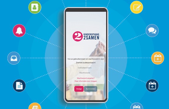Afbeelding van het inlogscherm van de OuderApp Konnect van Ovivio. Hiermee blijven we in contact met ouders.